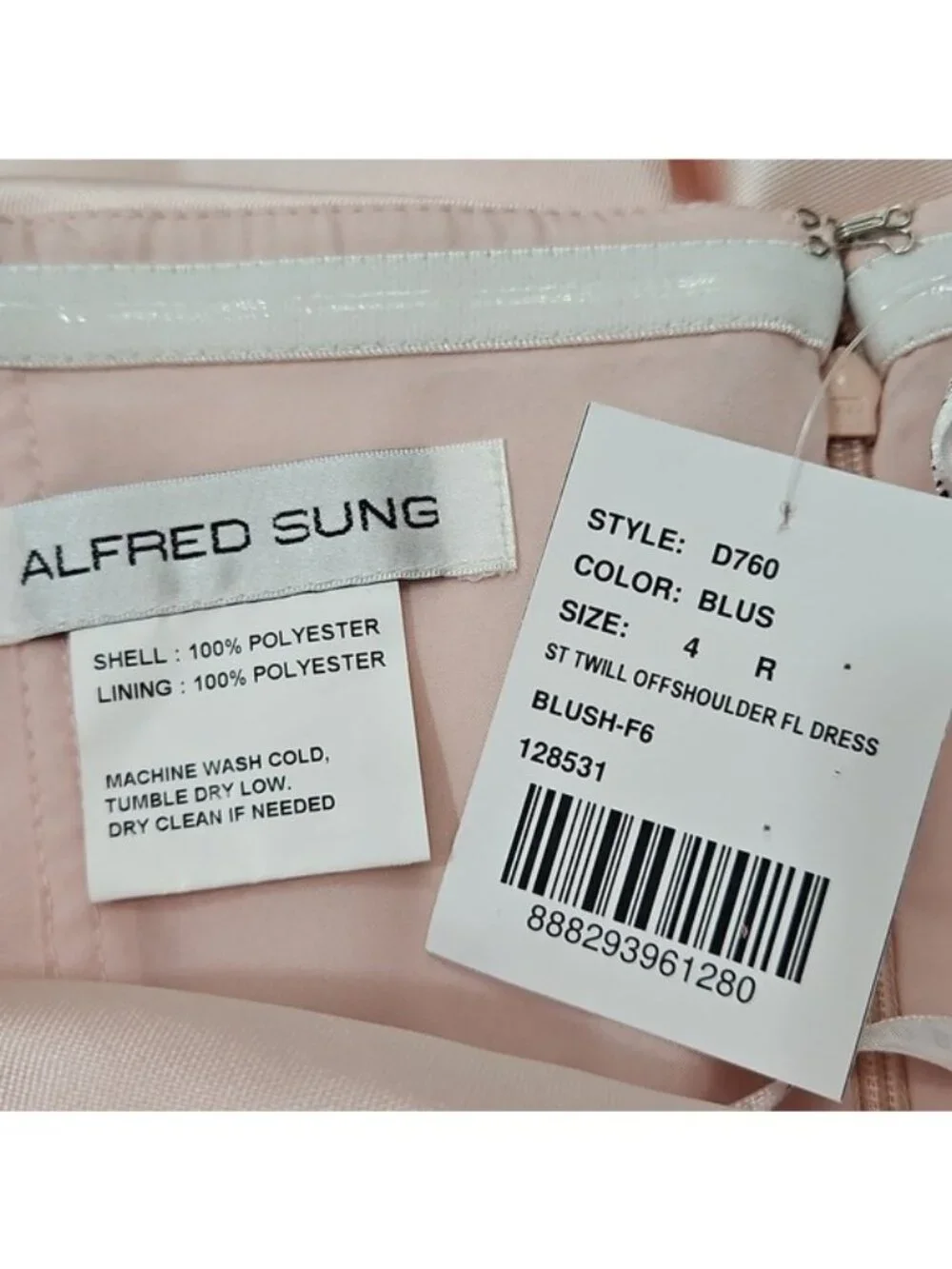 Alfred Sung Off The Shoulder Cuff Trumpet Gown Size 4 New Bridesmaid D760 Blush - Picture 7 of 7